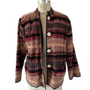 Vintage 90s Flashback Striped Button Up Knit Blanket Jacket Size Medium